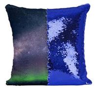 Fabulous Coussin avec Housse Sequin - Paillettes Bleu Aurore Boréale Verte devant la Voie Lactée [40 x 40 cm] Bleu G