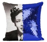 Fabulous Coussin avec Housse Sequin - Paillettes Bleu Billie Holiday Chanteuse Jazz 1 [40 x 40 cm] Bleu G