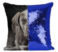 Fabulous Coussin avec Housse Sequin - Paillettes Bleu Braque De Weimar Jeune Chiot Gris [40 x 40 cm] Bleu