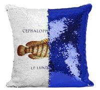 Fabulous Coussin avec Housse Sequin - Paillettes Bleu Cephalopholis Argus le lundi matin [40 x 40 cm] Bleu G