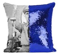 Fabulous Coussin avec Housse Sequin - Paillettes Bleu Charlie Chaplin Dictateur [40 x 40 cm] Bleu G