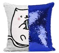 Fabulous Coussin avec Housse Sequin - Paillettes Bleu Chat Pusheen Pelotte de Laine Dessin Kawai [40 x 40 cm] Bleu G