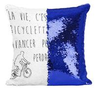 Fabulous Coussin avec Housse Sequin - Paillettes Bleu Citations Einstein la Vie c'Est Comme une Bicyclette [40 x 40 cm] Bleu