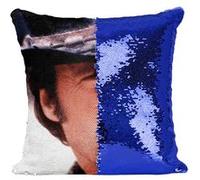 Fabulous Coussin avec Housse Sequin - Paillettes Bleu Clint Eastwood Cowboy 7 [40 x 40 cm] Bleu G