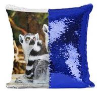 Fabulous Coussin avec Housse Sequin - Paillettes Bleu Couple de Lemuriens Madagascar [40 x 40 cm] Bleu G