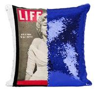 Fabulous Coussin avec Housse Sequin - Paillettes Bleu Couverture de Magasine Life Marilyn Monroe 1952 [40 x 40 cm] Bleu G