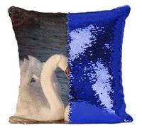Fabulous Coussin avec Housse Sequin - Paillettes Bleu Cygnes Amoureux Coeur Parade Nuptiale [40 x 40 cm] Bleu G