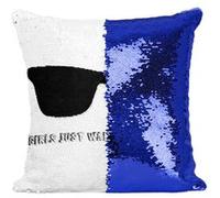 Fabulous Coussin avec Housse Sequin - Paillettes Bleu Design Lunettes Girls Just Want to Have Sun [40 x 40 cm] Bleu G