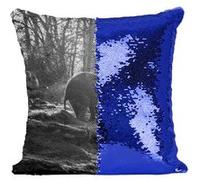 Fabulous Coussin avec Housse Sequin - Paillettes Bleu Éléphanteau Escalade un Tronc d'Arbre [40 x 40 cm] Bleu G