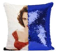 Fabulous Coussin avec Housse Sequin - Paillettes Bleu Elizabeth Taylor Actrice Hollywood [40 x 40 cm] Bleu G