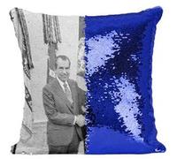 Fabulous Coussin avec Housse Sequin - Paillettes Bleu Elvis Presley Richard Nixon Maison Blanche [40 x 40 cm] Bleu G