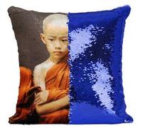 Fabulous Coussin avec Housse Sequin - Paillettes Bleu Enfants Moines Bouddhiste [40 x 40 cm] Bleu G