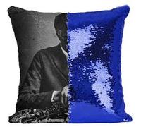 Fabulous Coussin avec Housse Sequin - Paillettes Bleu Eric Dolphy Saxophone Portrait [40 x 40 cm] Bleu G
