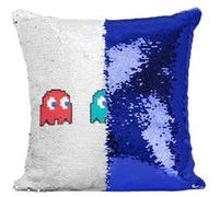 Fabulous Coussin avec Housse Sequin - Paillettes Bleu Fantomes Pac-Man Pixel [40 x 40 cm] Bleu G
