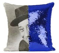 Fabulous Coussin avec Housse Sequin - Paillettes Bleu Fernandel Affiche Noir & Blanc [40 x 40 cm] Bleu G