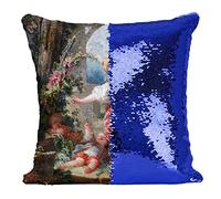 Fabulous Coussin avec Housse Sequin - Paillettes Bleu Fragonard Le Colin Maillard Rococo Francais Peinture