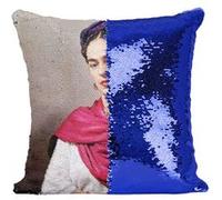 Fabulous Coussin avec Housse Sequin - Paillettes Bleu Frida Kahlo Artiste 2 [40 x 40 cm] Bleu G