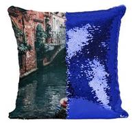 Fabulous Coussin avec Housse Sequin - Paillettes Bleu Gondolier dans les Canaux de Venise [40 x 40 cm] Bleu G
