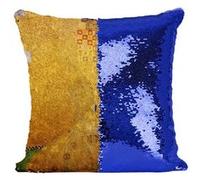 Fabulous Coussin avec Housse Sequin - Paillettes Bleu Gustav Klimt Portrait d'Adèle Bloch Bauer [40 x 40 cm] Bleu G