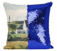 Fabulous Coussin avec Housse Sequin - Paillettes Bleu Hill And Houses Edward Hopper [40 x 40 cm] Bleu G