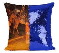 Fabulous Coussin avec Housse Sequin - Paillettes Bleu Indiens d'Ameriques Peinture Tribu Cheveaux [40 x 40 cm] Bleu G