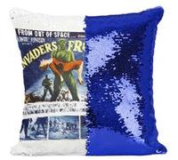 Fabulous Coussin avec Housse Sequin - Paillettes Bleu Invaders From Mars Cinéma Vintage [40 x 40 cm] Bleu G
