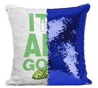 Fabulous Coussin avec Housse Sequin - Paillettes Bleu IPA It's Ale Good [40 x 40 cm] Bleu G