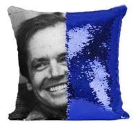 Fabulous Coussin avec Housse Sequin - Paillettes Bleu Jack Nicholson Acteur The Shining [40 x 40 cm] Bleu G