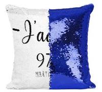 Fabulous Coussin avec Housse Sequin - Paillettes Bleu J'Adore 972 Martinique Departement Fort De France [40 x 40 cm] Bleu G