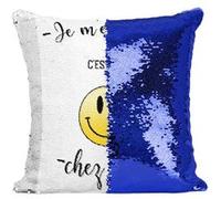 Fabulous Coussin avec Housse Sequin - Paillettes Bleu Je M'en Fout C'Est Pas Chez Moi Emoji [40 x 40 cm] Bleu G