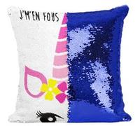 Fabulous Coussin avec Housse Sequin - Paillettes Bleu J'M'En Fous Je Suis Une Licorne Dessin [40 x 40 cm] Bleu G