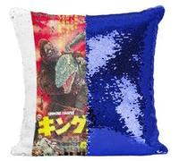 Fabulous Coussin avec Housse Sequin - Paillettes Bleu King Kong Escapes Poster Japon [40 x 40 cm] Bleu G