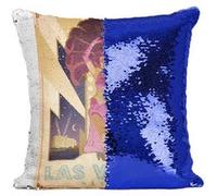 Fabulous Coussin avec Housse Sequin - Paillettes Bleu Las Vegas Nevada Affiche Poster Vintage [40 x 40 cm] Bleu G