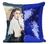 Fabulous Coussin avec Housse Sequin - Paillettes Bleu Lauren Bacall Humphrey Bogart Acteurs [40 x 40 cm] Bleu G