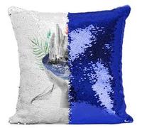 Fabulous Coussin avec Housse Sequin - Paillettes Bleu Le monde entre tes main [40 x 40 cm] Bleu G
