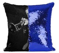 Fabulous Coussin avec Housse Sequin - Paillettes Bleu Lee Morgan Trompettiste [40 x 40 cm] Bleu