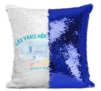 Fabulous Coussin avec Housse Sequin - Paillettes Bleu Les Vrais Héros - Pilote de Ligne Avion [40 x 40 cm] Bleu G
