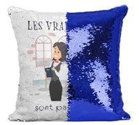 Fabulous Coussin avec Housse Sequin - Paillettes Bleu Les Vrais Héros - Serveuse Serveur [40 x 40 cm] Bleu G
