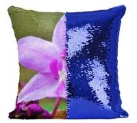 Fabulous Coussin avec Housse Sequin - Paillettes Bleu Macro Orchidée Violette Fleur Sauvage [40 x 40 cm] Bleu G