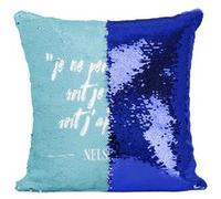 Fabulous Coussin avec Housse Sequin - Paillettes Bleu Mandela Perds Gagne Francais Citation [40 x 40 cm] Bleu G