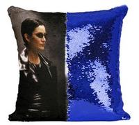 Fabulous Coussin avec Housse Sequin - Paillettes Bleu Matrix Keanu Reeves Carrie Anne Moss [40 x 40 cm] Bleu G