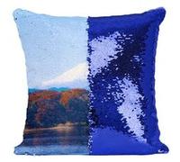 Fabulous Coussin avec Housse Sequin - Paillettes Bleu Mont Fuji depuis le Lac Kawaguchi Foret [40 x 40 cm] Bleu G