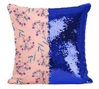 Fabulous Coussin avec Housse Sequin - Paillettes Bleu Motif fleurs et Fraise [40 x 40 cm] Bleu G
