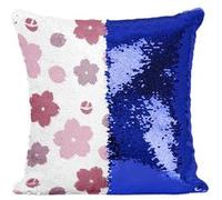 Fabulous Coussin avec Housse Sequin - Paillettes Bleu Motif Sakura Simple Rose [40 x 40 cm] Bleu G