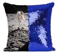 Fabulous Coussin avec Housse Sequin - Paillettes Bleu Neil Armstrong Premier Pas Sur La Lune Astronaute [40 x 40 cm] Bleu G