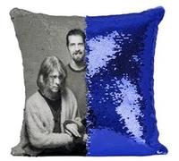 Fabulous Coussin avec Housse Sequin - Paillettes Bleu Nirvana Kurt Cobain Dave Grohl Photoshoot [40 x 40 cm] Bleu G