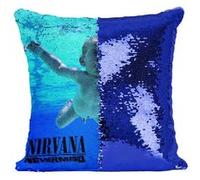 Fabulous Coussin avec Housse Sequin - Paillettes Bleu Nirvana Kurt Cobain Nevermind [40 x 40 cm] Bleu G