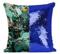 Fabulous Coussin avec Housse Sequin - Paillettes Bleu Opuntia en Fleur Cactus Raquette en Fleur [40 x 40 cm] Bleu G