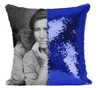 Fabulous Coussin avec Housse Sequin - Paillettes Bleu Photo Mère et ses Enfants Noir et Blanc Walker Evans [40 x 40 cm] Bleu G