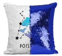 Fabulous Coussin avec Housse Sequin - Paillettes Bleu Poissons Signe Astrologie Céleste [40 x 40 cm] Bleu G